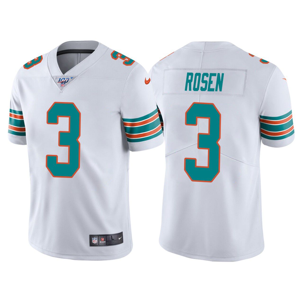 Men Miami Dolphins #3 Josh Rosen Nike White 100th Limited NFL Jersey->miami dolphins->NFL Jersey
